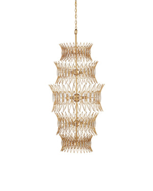 Currey & Company Marquise Oval Gold Chandelier - Elegant Mid-century Design With Leaf Motifs And Dimmable Lighting Gold Glass ,Wrought Iron 9000-1288-currey-company