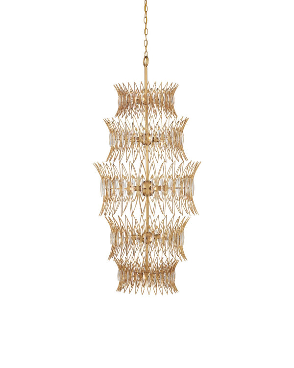 Currey & Company Marquise Oval Gold Chandelier - Elegant Mid-century Design With Leaf Motifs And Dimmable Lighting Gold Glass ,Wrought Iron 9000-1288-currey-company