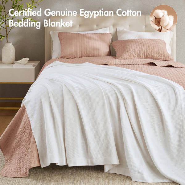 JLA Home Madison Park - Blanket premium Egyptian cotton throw for everyday softness, breathability, durable finish and style White MP51N-5164