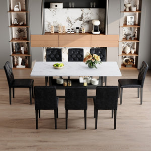 English Elm Table With Integrated Storage And 8 Ergonomic Black Pu Chairs For Modern Dining And Entertaining W1151S04270-GIGA