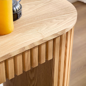 English Elm 59.05'' Curved Console Table with Vertical Stripe Legs — Modern Entryway Accent for Living Room Decor Natural W876P299541