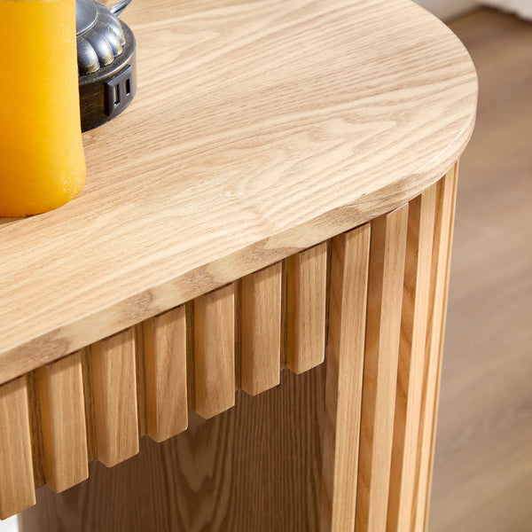 English Elm 59.05'' Curved Console Table with Vertical Stripe Legs — Modern Entryway Accent for Living Room Decor Natural W876P299541