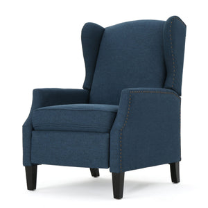 English Elm Christopher Knight Home® - Pushback Recliner Chair with Nailhead Trim and Wingback Design, Plush Fabric Comfort for Living Rooms Navy Blue 60760.00DBL