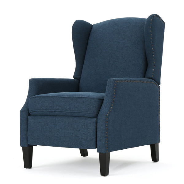 English Elm Christopher Knight Home® - Pushback Recliner Chair with Nailhead Trim and Wingback Design, Plush Fabric Comfort for Living Rooms Navy Blue 60760.00DBL