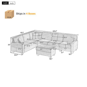 English Elm Sectional U-Shaped Sofa With Movable Ottoman & Side Storage Pockets - Stylish Comfort For Living Rooms N719S002080E-GIGA