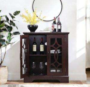 English Elm Elegant Mirrored Sideboard with Butterfly Carved Doors Wood Grain Finish Dining Storage Ox Blood Red W2899P372744