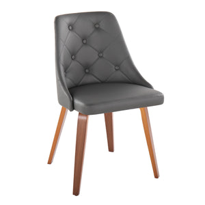 English Elm Marche Contemporary Accent/Dining Chair with Button Tufted Back & Walnut Wood Legs, Set of 2 Grey B202S01256