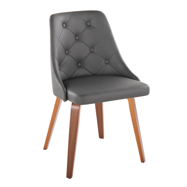 English Elm Marche Contemporary Accent/Dining Chair with Button Tufted Back & Walnut Wood Legs, Set of 2 Grey B202S01256