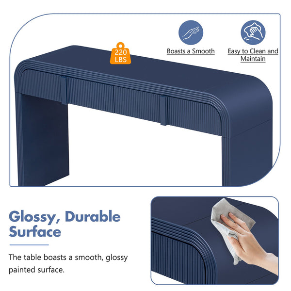 English Elm TREXM Modern Console Table with Rounded Silhouette, Fluted Drawers, Sturdy 220lb Top for Entryway Navy Blue N715P196580M