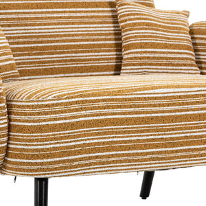 English Elm Modern tufted two-seater sofa with boucle upholstery, tapered legs, storage pockets, cozy compact design Mustard yellow W395P376588