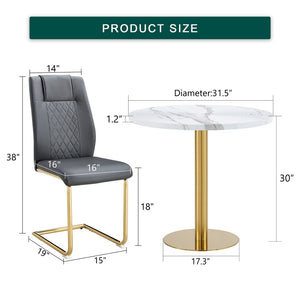 English Elm Table 5-Piece Set: Elegant 31.5-Inch Round Marble Dining Table With 4 Gray Pu Chairs & Gold Legs W1151S02493-GIGA