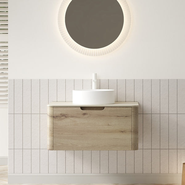 English Elm Xai 30" Wall-Mounted Bathroom Vanity With Round Sink & Travertine Top - Elegant White Oak Storage W2615S00270-GIGA