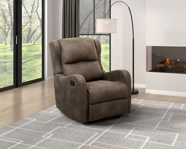 English Elm Microfiber Durant Brown Recliner Chair with Pull-Tab Recline, Polished Microfiber Upholstery, Cozy Seat B011P207534