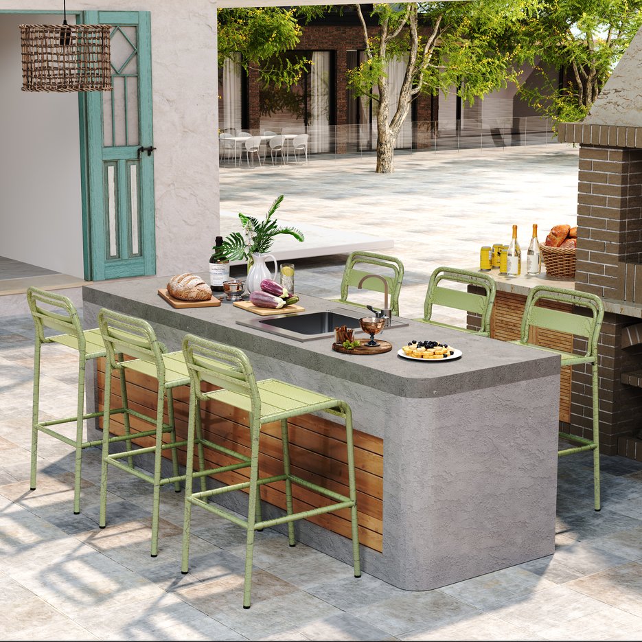 English Elm Christopher Knight Home® - Carmella Outdoor Barstool Set Of 6 - Vibrant Green, Durable Iron, Modern Design For Patio & Deck N775P199822G6PCS