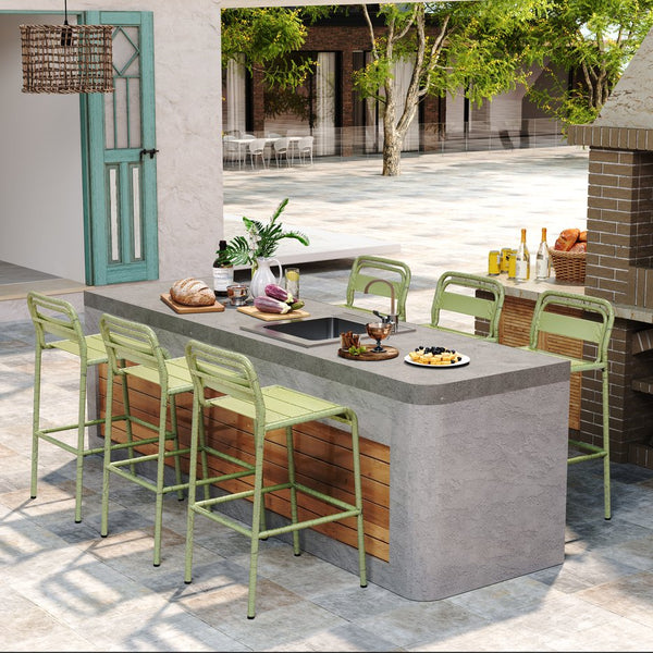 English Elm Christopher Knight Home® - Carmella Outdoor Barstool Set Of 6 - Vibrant Green, Durable Iron, Modern Design For Patio & Deck N775P199822G6PCS
