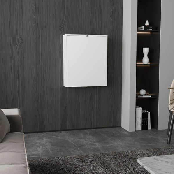 English Elm Kaplar Space-Saving Wall-Mounted Folding Table with 4 Shelves — White Floating Desk Ironing Bar 33" B070P254775