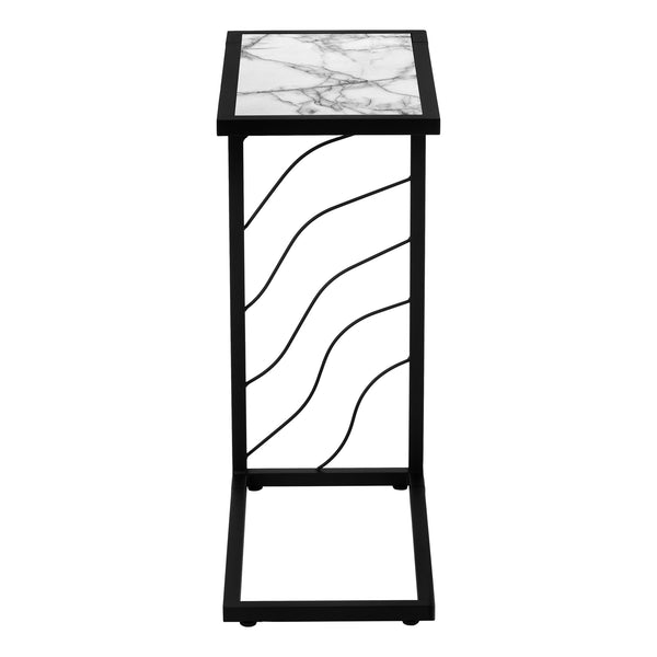 English Elm Accent Table - Modern C-Shaped Design With White Marble Look Top & Black Metal Base For Any Room B2710P219255