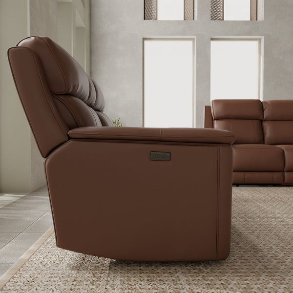 English Elm Oslo Dual Power Reclining Love Seat With Console & Usb Ports - Premium Leather Comfort In Pecan B339P411570