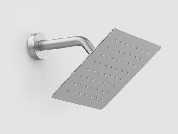 English Elm Shower 8" Square Rain Head Faucet Set with Single-Handle Mixer, 15" Arm, Rack Storage & Detachable Trim (Modern) Brushed Nickel T3177P269411