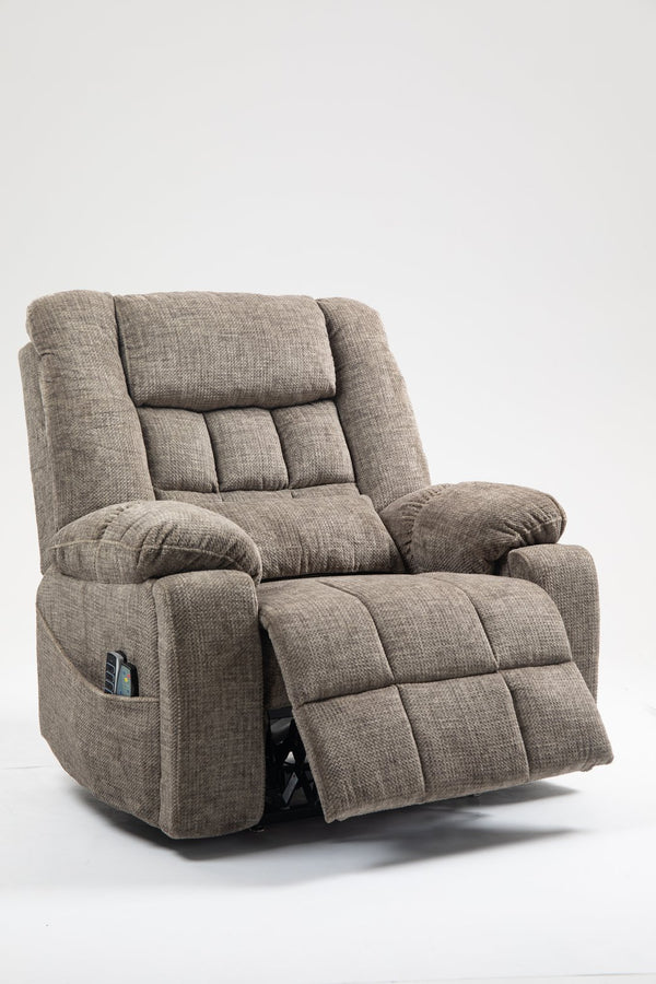 English Elm Power Lift Recliner modern velvet lift chair with remote, tufted wingback, ergonomic support, 350 lb capacity taupe W547S00065