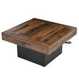 English Elm 31.4'' X 31.4'' Farmhouse Coffee Table With 2 Usb Ports and Outlets, Brown Spliced Wood Grain Center Table With Led Light, Rustic Cocktail Table With Charging Station For Living Room, Black