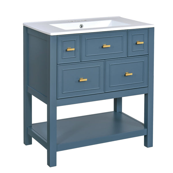 English Elm 60'' Bathroom Vanity Set With Ceramic Sink – Stylish Freestanding Storage Cabinet In Blue Finish N710SS00004C