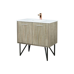 English Elm Rustic Acacia Bath Vanity 36" W X 20" D With White Quartz Top & Luxe Rose Gold Faucet For Modern Style B2731P259612-GIGA