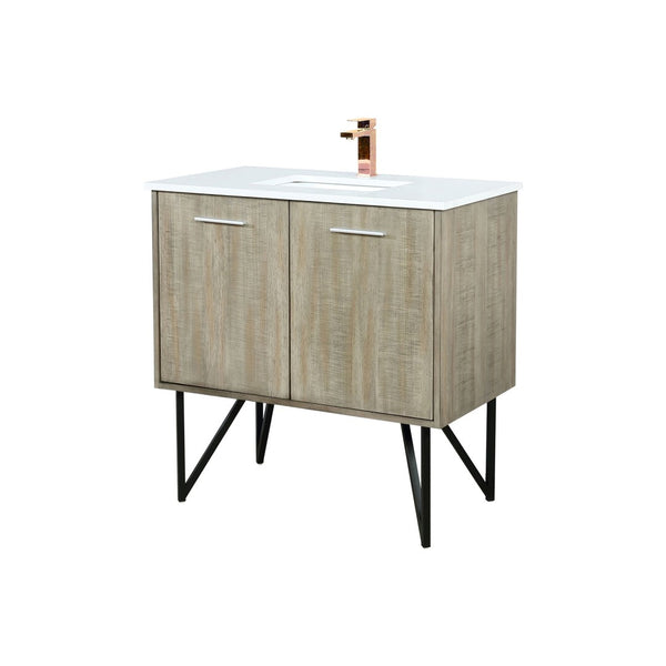 English Elm Rustic Acacia Bath Vanity 36" W X 20" D With White Quartz Top & Luxe Rose Gold Faucet For Modern Style B2731P259612-GIGA