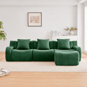 English Elm Boneless Sofa - 3-Seat Teddy Fabric Comfort, No Assembly, Ergonomic Design, Non-Slip Base, Green W714S01441