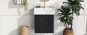 English Elm 21.6 Modern Floating Bathroom Vanity with Ceramic Basin, Wave Door, Rose Gold Handle, Space-Saving Black N729P170390B