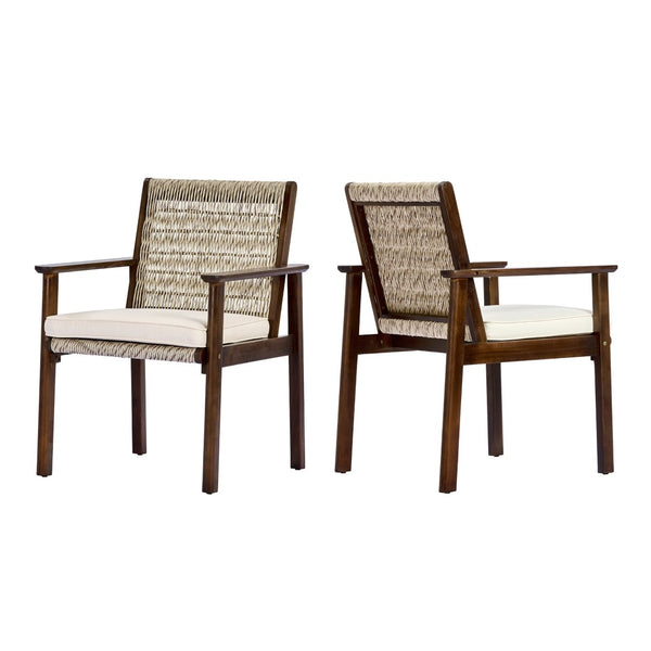 English Elm Outdoor Acacia Wood Wicker Rattan Armchairs with Cushions for Patio Poolside Beige,Dark Brown N768P374497B