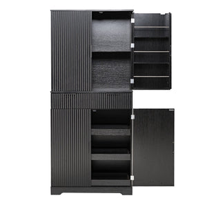 English Elm 72" Fluted Kitchen Pantry Cabinet with Anti-Tilt Stabilizers, Triple-Fold Hinges, Spice Door Racks and Deep Storage Black W2917P294985