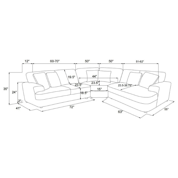 English Elm Langford Corduroy Sectional Sofa Plush L-shaped Seating for Cozy Living Rooms B062S01488