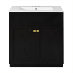 English Elm 30'' Modern Bathroom Vanity With Ceramic Sink, Soft-Close Doors, Gold Handles & Ample Storage Space N710P194898B