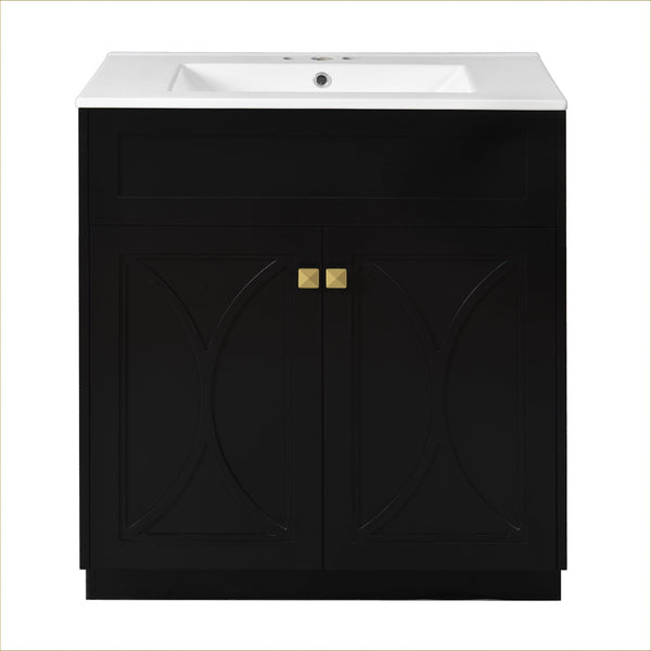English Elm 30'' Modern Bathroom Vanity With Ceramic Sink, Soft-Close Doors, Gold Handles & Ample Storage Space N710P194898B