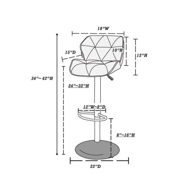 English Elm Adjustable Brown Faux Leather Barstool Set of 2 with Tufted Triangle Back, Swivel, Gas-Lift Height Adjustability B089P388376