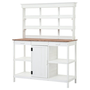 English Elm TOPMAX 66" Wooden Potting Bench with 36" Counter Height, 2 Drawers, Cabinet & Spacious Workstation White WF300211AAK