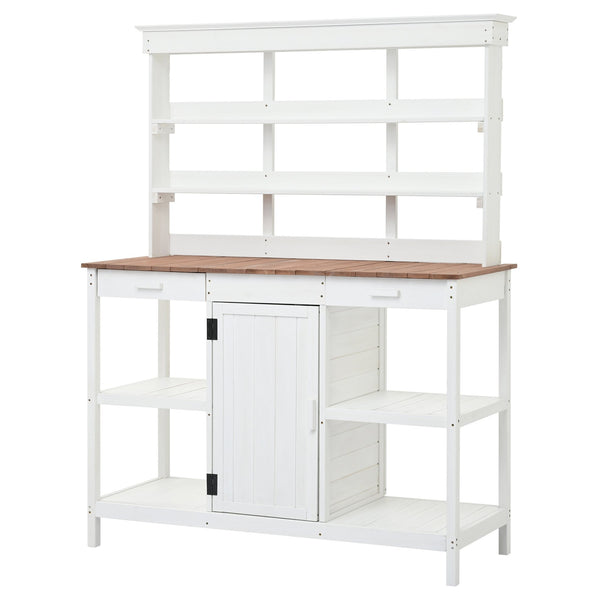 English Elm TOPMAX 66" Wooden Potting Bench with 36" Counter Height, 2 Drawers, Cabinet & Spacious Workstation White WF300211AAK