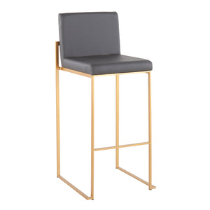 English Elm Fuji High Back Barstool Set Of 2: Chic Gold Steel Frame & Grey Faux Leather For Modern Comfort B202P222177