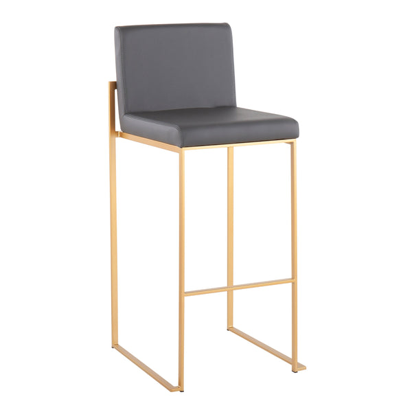 English Elm Fuji High Back Barstool Set Of 2: Chic Gold Steel Frame & Grey Faux Leather For Modern Comfort B202P222177