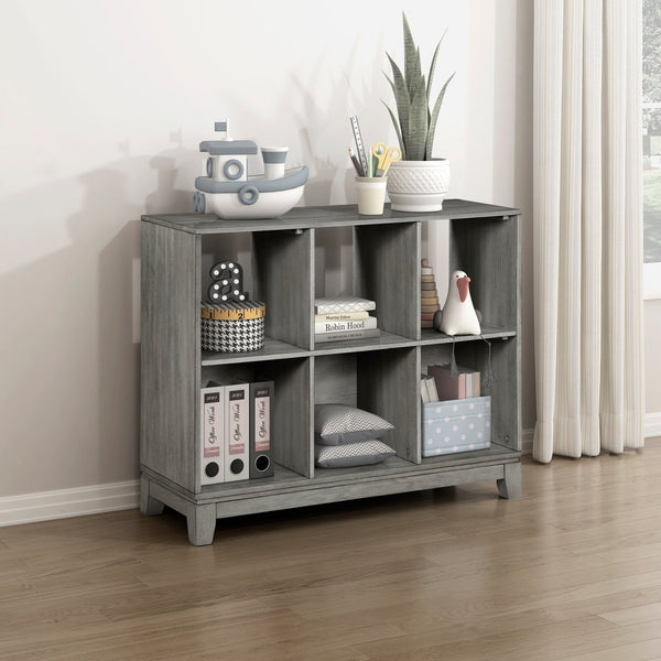 English Elm Gray 6-Shelf Bookcase with Okume Veneer Rustic-Transitional Design, Sturdy Storage for Home Office Gray 45.75 L x 19.75 W x 15.5 H B011P294713
