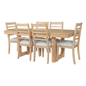English Elm 7 Piece Farmhouse Dining Set Oak Veneer Extendable Table Six Upholstered Chairs Beige,Natural N752S000090N-1