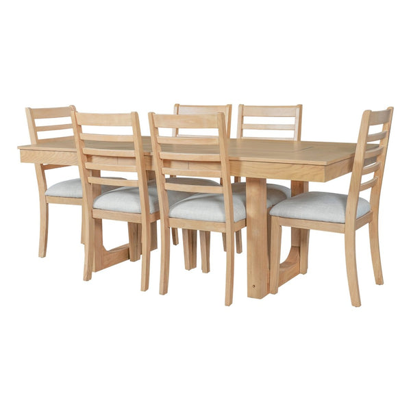 English Elm 7 Piece Farmhouse Dining Set Oak Veneer Extendable Table Six Upholstered Chairs Beige,Natural N752S000090N-1