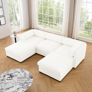 English Elm Elegant White Chenille Sofa With Hidden Storage, Ergonomic Support & Modular Design For Versatile Comfort W714S01039