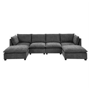 English Elm Comfy Cloud Sectional Chenille Deep Seat Sofa with Ottomans for Living Room Lounging Grey W1117S00285