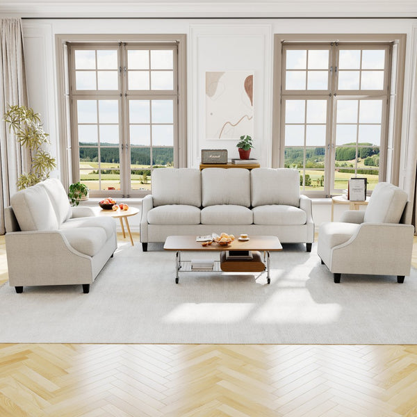 English Elm 3 Piece Living Room Sofa Sets - Modern Sectional Couch, Loveseat & Accent Chair For Cozy Spaces W680S00085