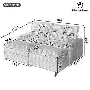English Elm Loveseat Convertible Sectional Sofa Bed with Storage, Two Ottomans, Dual USB Ports & Cup Holders Grey N719S002140E