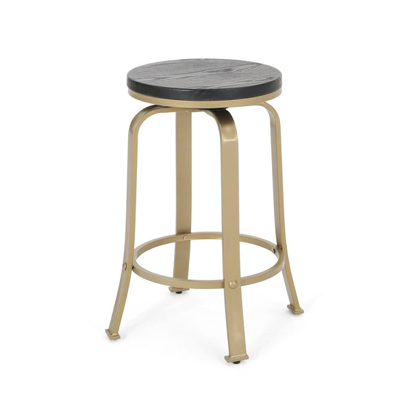English Elm Christopher Knight Home® - COUNTER Industrial Swivel Counter Stool Set with Iron Frame and Faux Wood Ash Veneer Seating, Durable Design Black+Gold 59130.00BLKBRS