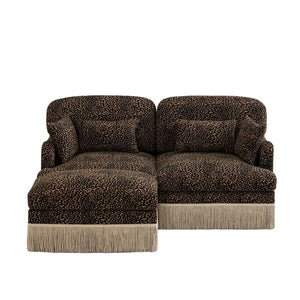 English Elm Comfy Chenille Leopard Print Loveseat with Tassel Trim Movable Ottoman Living Room Brown W5656S00011