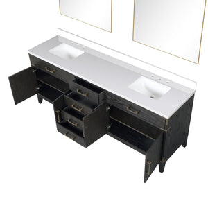 English Elm Black Oak Double Bath Vanity Set With White Quartz Top, Matching Mirrors & Ample Storage Solutions B2731S02159